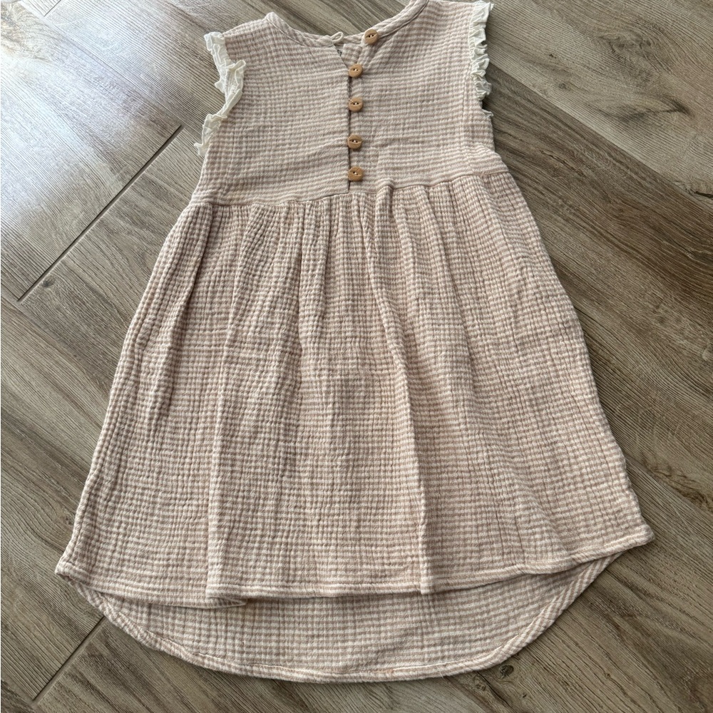 City mouse Beige Kids Dress with Wooden Buttons